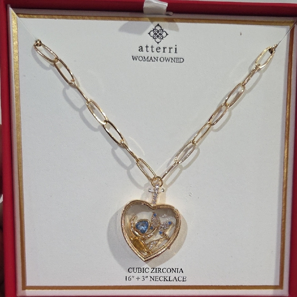 💛▪️Atterri ▪️Gold Heart Pendant Cubic Zirconia 16" Necklace